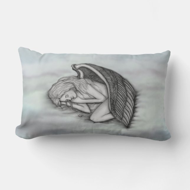 A sleeping Angel on the heavens clouds Lumbar Pillow (Front)