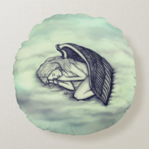A sleeping Angel on the heavens clouds Round Pillow