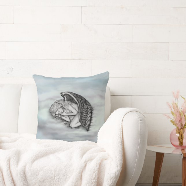 A sleeping Angel on the heavens clouds Throw Pillow (Couch)
