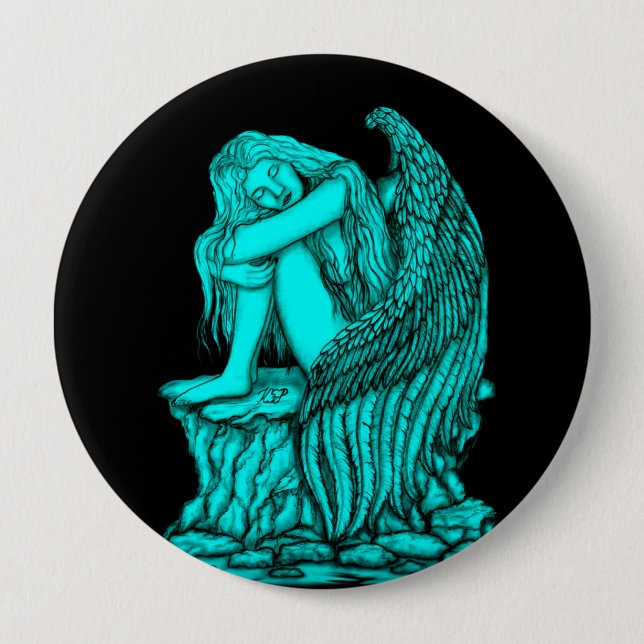 A sleeping Angel on the Stone 4 Inch Round Button (Front)