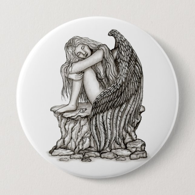 A sleeping Angel on the Stone 4 Inch Round Button (Front)