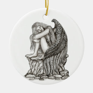 A sleeping Angel on the Stone Ceramic Ornament