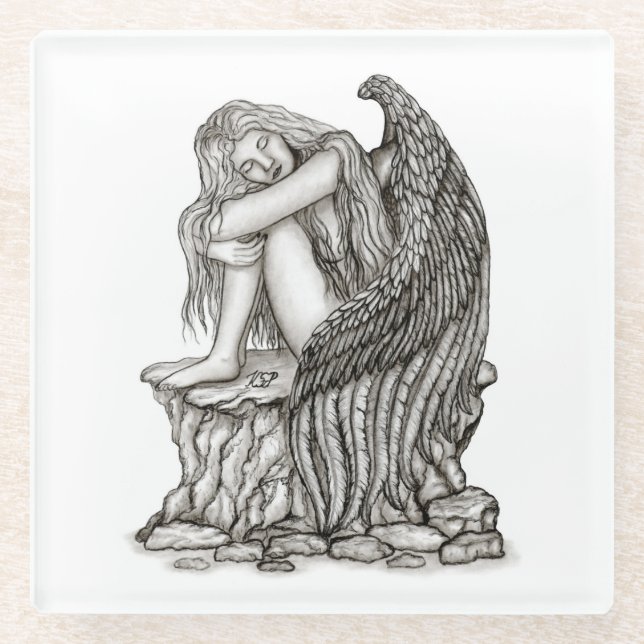 A sleeping Angel on the Stone Glass Coaster (Front)