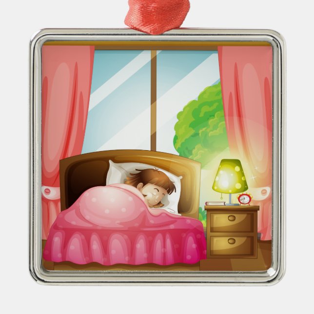 A sleeping girl on a bed metal ornament (Front)