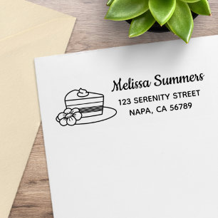 A Slice of Cake on a Plate Address Rubber Stamp
