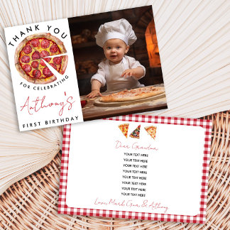 A Slice of Fun 1st Birthday Pizza Thank You Cards