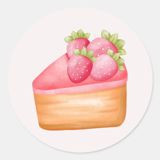 A Slice of Strawberry Fruit Cake Classic Round Sticker (Front)