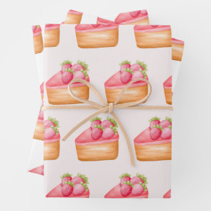 A Slice of Strawberry Fruit Cake  Wrapping Paper Sheet