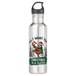 A Sloth For Christmas. Cute, Christmas Sloth With  710 Ml Water Bottle