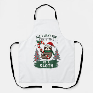 A Sloth For Christmas. Cute, Christmas Sloth With Apron