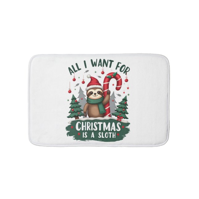 A Sloth For Christmas. Cute, Christmas Sloth With  Bath Mat (Front)