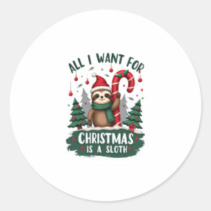 A Sloth For Christmas. Cute, Christmas Sloth With  Classic Round Sticker