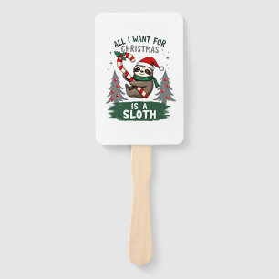 A Sloth For Christmas. Cute, Christmas Sloth With  Hand Fan