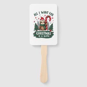 A Sloth For Christmas. Cute, Christmas Sloth With  Hand Fan