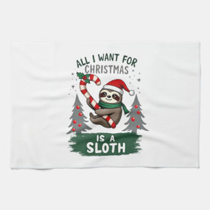 A Sloth For Christmas. Cute, Christmas Sloth With  Kitchen Towel