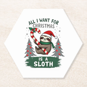 A Sloth For Christmas. Cute, Christmas Sloth With  Paper Coaster