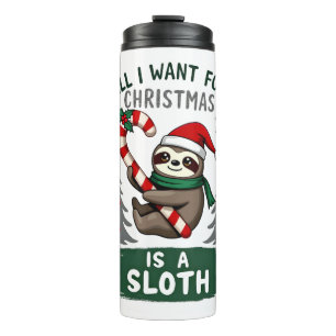 A Sloth For Christmas. Cute, Christmas Sloth With  Thermal Tumbler