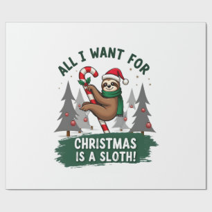 A Sloth For Christmas. Cute, Christmas Sloth With Wrapping Paper