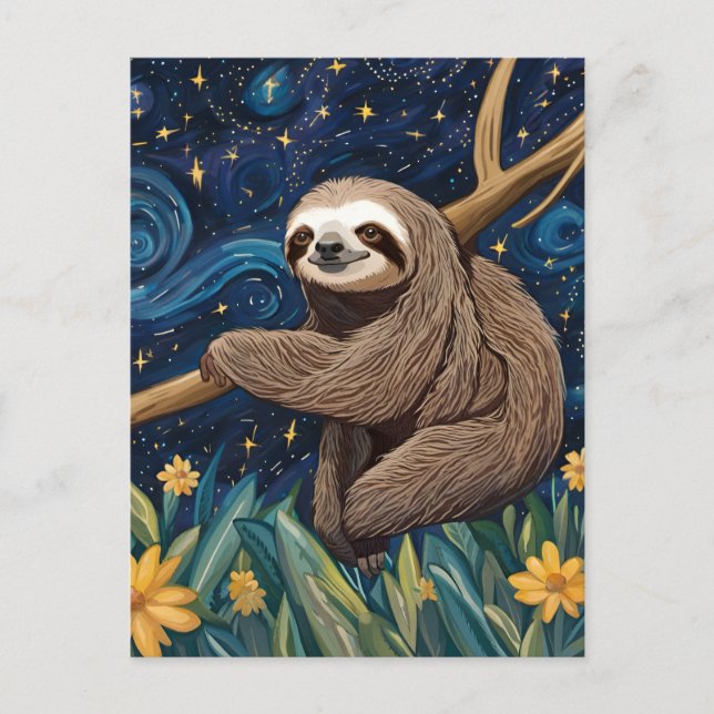 A Sloth in The Starry Night Postcard (Front)