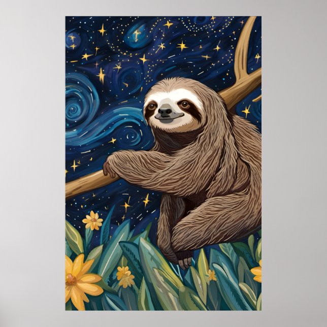 A Sloth in The Starry Night Poster (Front)