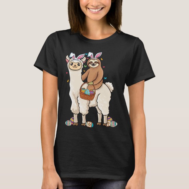 A sloth riding llama bunny ears & Egg Hunting East T-Shirt (Front)