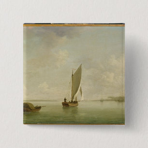 A Smack Under Sail in a Light Breeze in a River, c 2 Inch Square Button