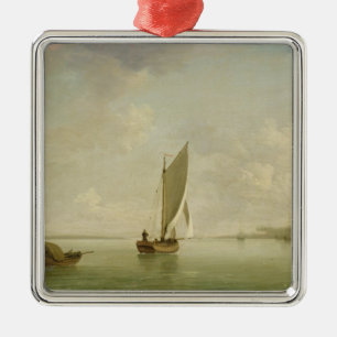 A Smack Under Sail in a Light Breeze in a River, c Metal Ornament