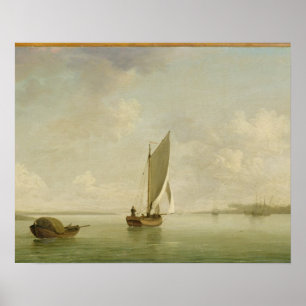 A Smack Under Sail in a Light Breeze in a River, c Poster