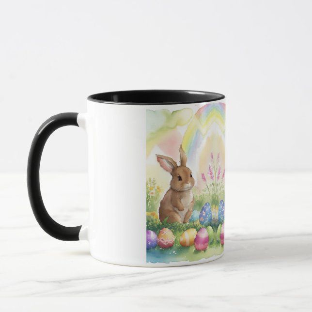 A Small Cute Bunny with Coloured Eggs & Rainbow Mug (Left)
