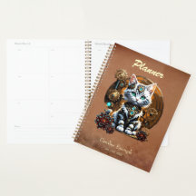 A small, cute kitten in a steampunk style. 