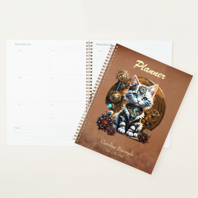 A small, cute kitten in a steampunk style.  planner (Display)