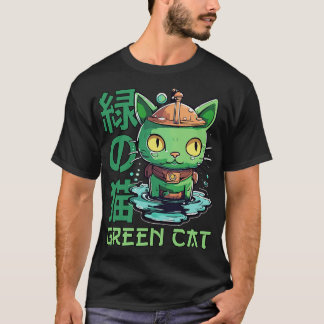 a small green cat cartoon T-Shirt