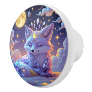A small Star Whisper Moonlit Fox sleeping peaceful Ceramic Knob