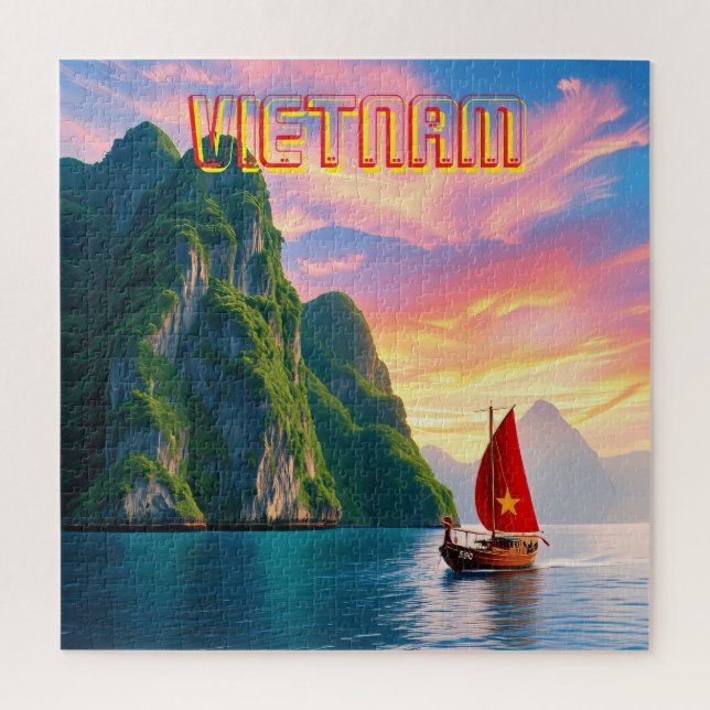 A small Vietnamese in Ha Long Bay Vietnam Jigsaw Puzzle (Vertical)