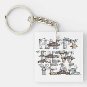 a smart happy new year design for cars lovers  keychain