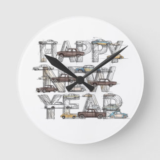 a smart happy new year design for cars lovers round clock