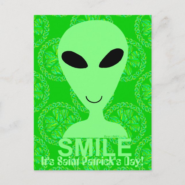 A Smile Its Saint Patrick's Day Fun Green Alien Postcard (Front)