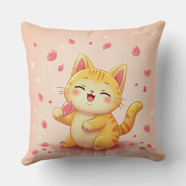 a smiling cat throw pillow (Back)