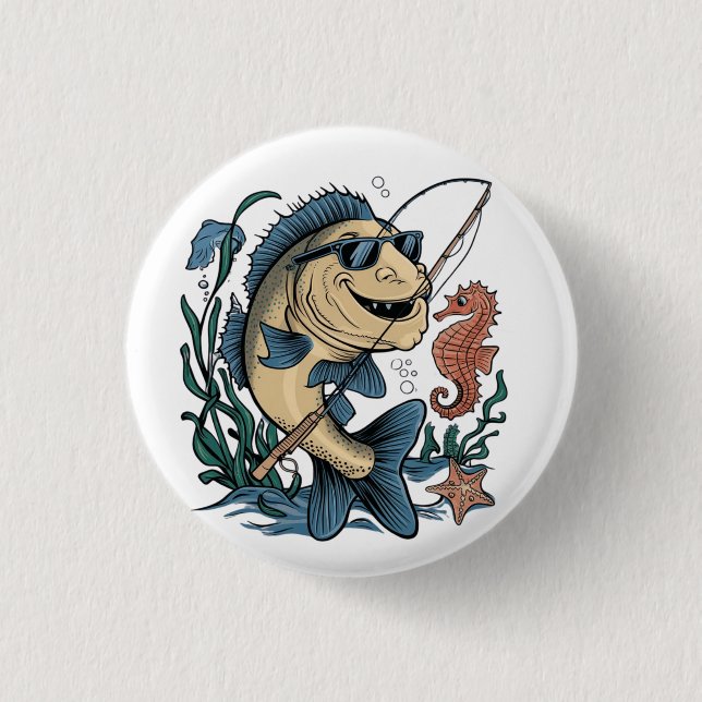 a smiling fish 1 inch round button (Front)