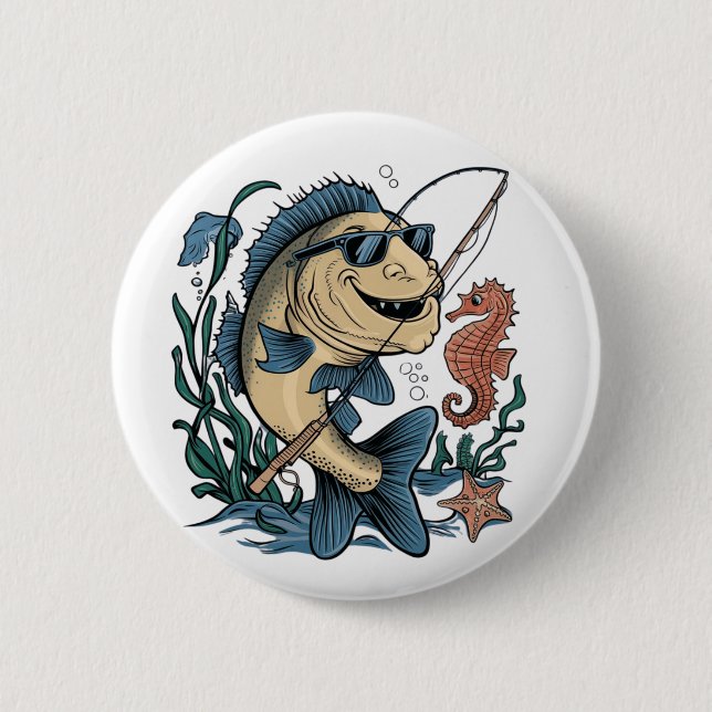 a smiling fish 2 inch round button (Front)