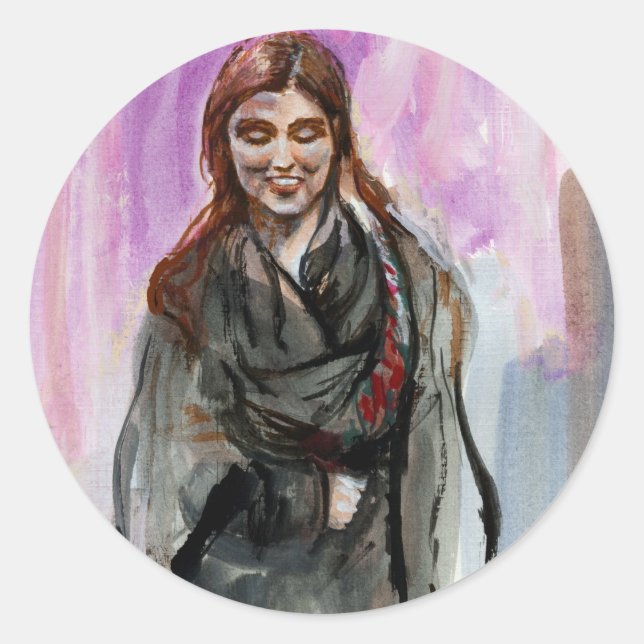 A Smiling Girl in Black Classic Round Sticker (Front)