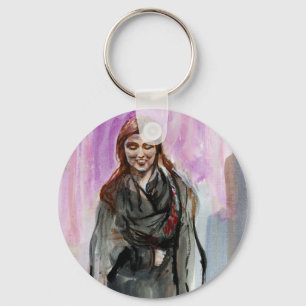 A Smiling Girl in Black Keychain