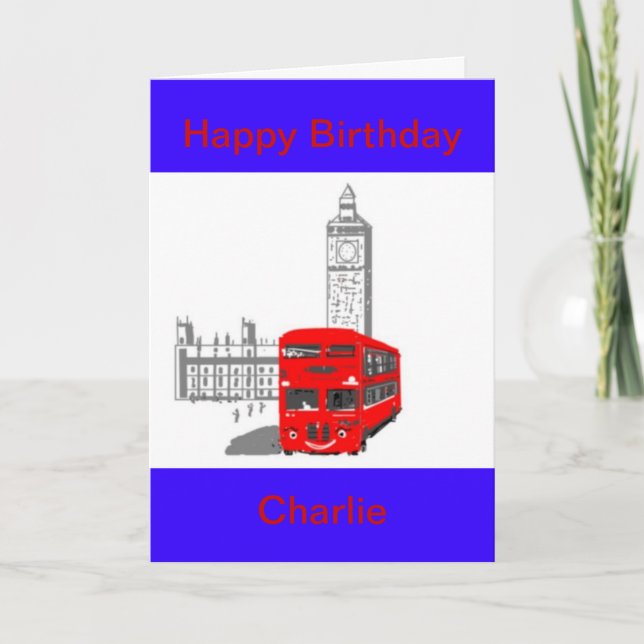 A smiling London Bus, Birthday, customize Card (Front)