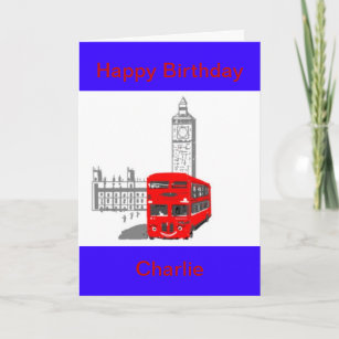 A smiling London Bus, Birthday, customize Card