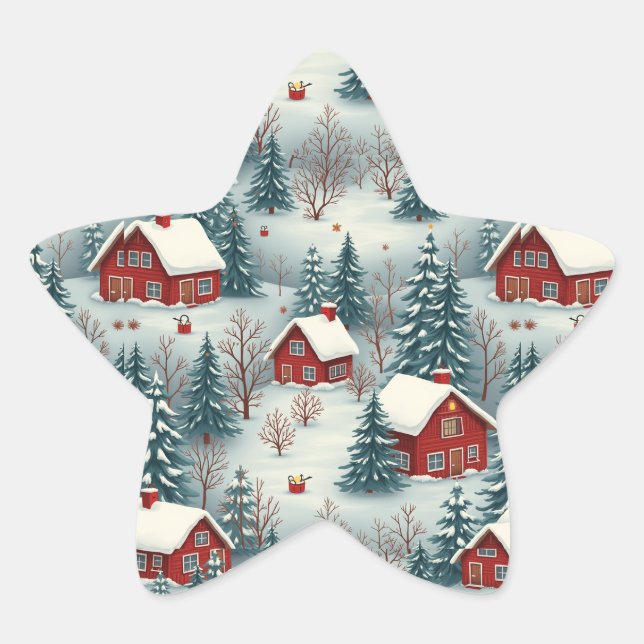 a snow-covered forest village star sticker (Front)