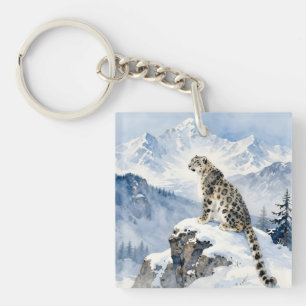 A Snow Leopard on Snowy Peak Keychain