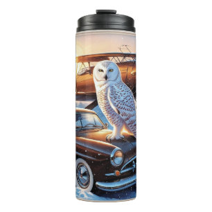 A snow owl, a plane and a vintage car thermal tumbler