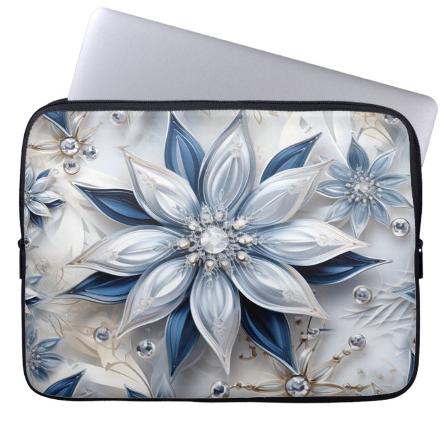A snowflake winter event decor laptop sleeve (Front)