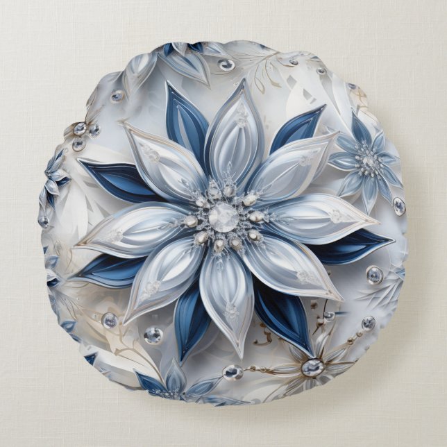 A snowflake winter event decor round pillow (Front)