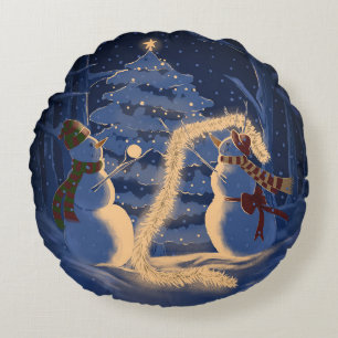 A Snowman Christmas Round Pillow